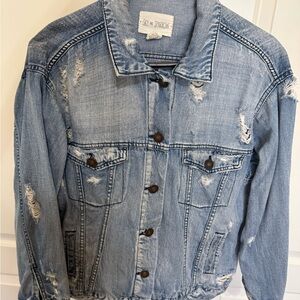 Sky and Sparrow Light Blue Distressed Jean Jacket